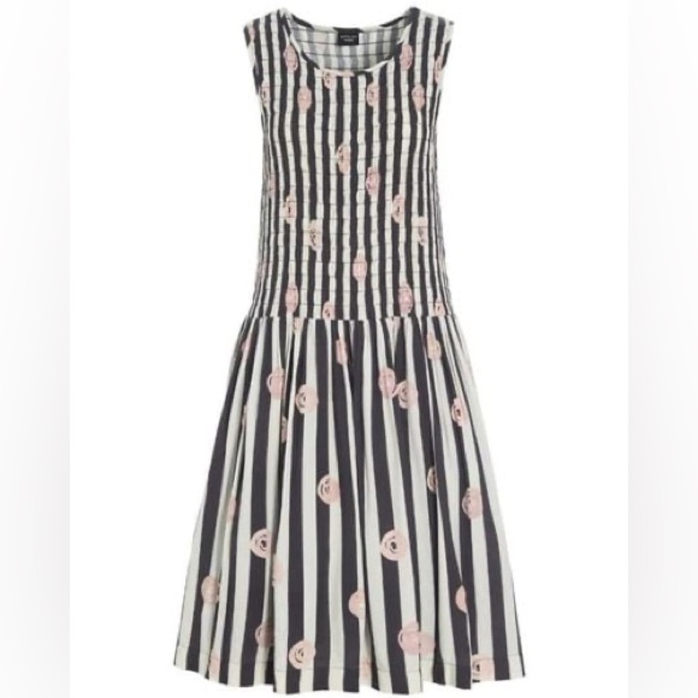 Bitte Kai Rand Drop Waist Dress Black White Stripes Medium Large